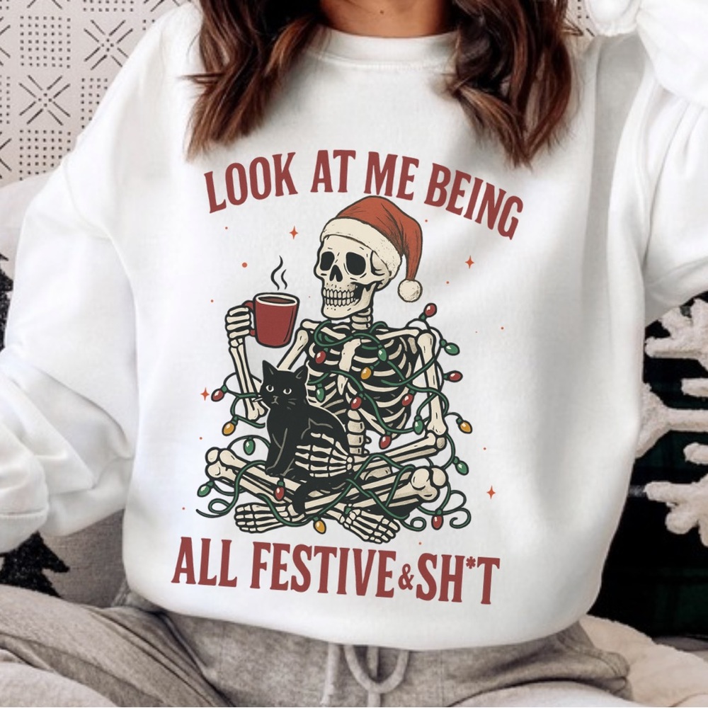 NEW Funny Skeleton Christmas Graphic Sweatshirt Sweater S-5X Oversized